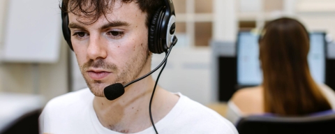 Man talking on a headset