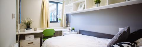 A bedroom in a University of Portsmouth halls of residence