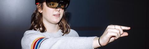 Student using VR technology glasses