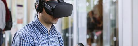 Man wearing VR headset used in healthcare