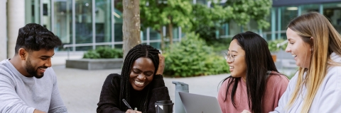Four University of Portsmouth students talking