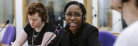 Students in the interpretation suite