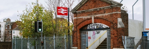 The entrance to Fratton train station