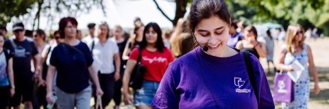 A Student Ambassador leading a campus tour