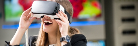 A woman with a VR headset