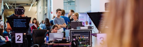 University of Portsmouth students running a live broadcast