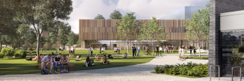 A computer generated image from the outside of the new sports centre