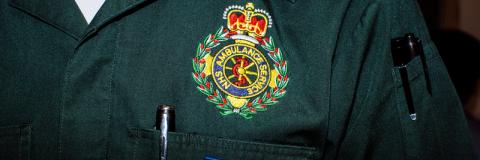 Ambulance paramedic uniform, close-up of badge