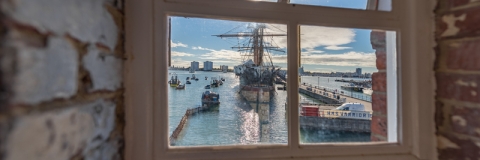 View of the Historic Dockyard through a heritage window