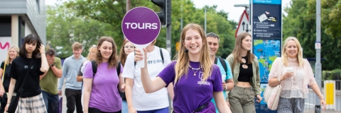 Student ambassador giving a campus walking tour - Open Day 2023