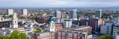 Shot of Park Building from above with Portsmouth in background
