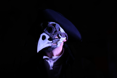 Man wearing Halloween mask