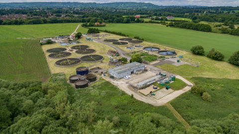 Aerial view of a wastewater treatment works