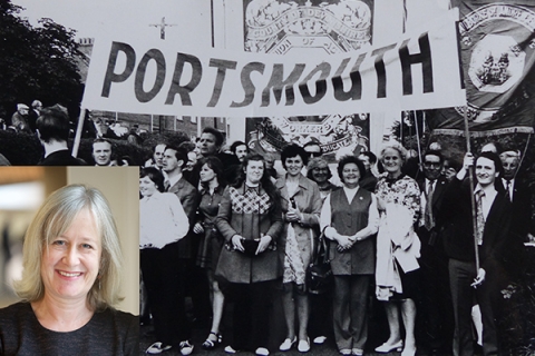 Portsmouth History banner with inset photo of Dr Laurel Foster