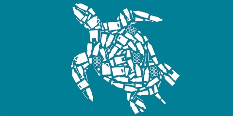 Illustration of turtle made from plastic waste
