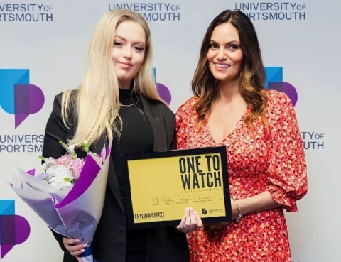 Ella Roffey with Rachel Lowe MBE at the University’s EnterpriseFest awards 