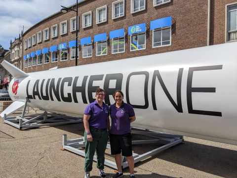 Jen and Lucy with LauncherOne rocket