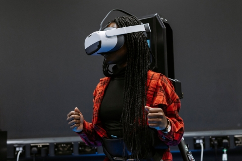 Student wearing VR headset