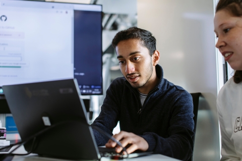 Students using a computer