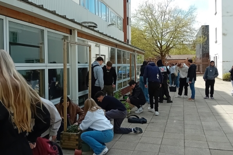 Marketing students creating wildlife-friendly planters