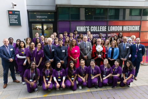 Karen Blackett with staff and students at the launch of the University’s medical degree launch in 2024.