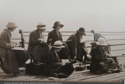 Student teachers from Portsmouth Training College  sketching on the Victoria Pier