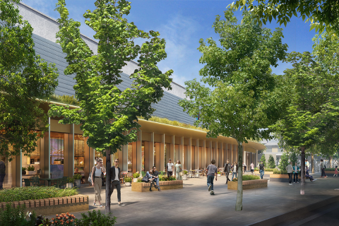 Architect's rendering of the Student Hub from Cambridge Road