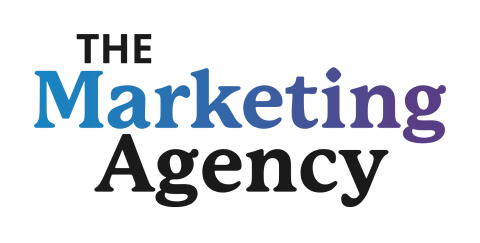 Logo for The Marketing Agency featuring bold text: 'THE' in black, 'Marketing' in a gradient from blue to purple, and 'Agency' in black.