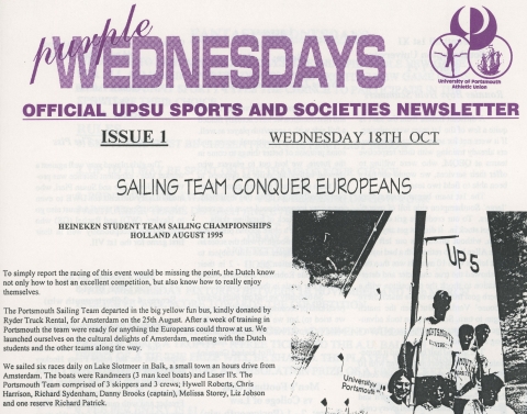 Scan of Purple Wednesday Magazine dated 18 October 1995 with sailing front cover