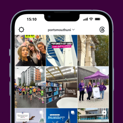 University of Portsmouth Instagram account on an iPhone screen