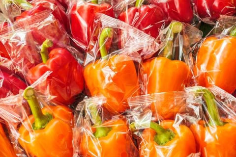 Peppers in plastic packaging