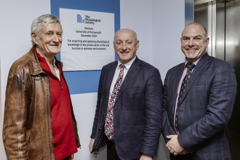 President of The Physiological Society, Professor David Attwell, Professor Mike Tipton MBE, and Professor Richard Thelwell