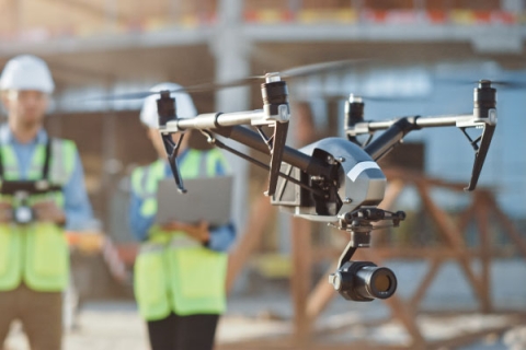 Students using drones on site