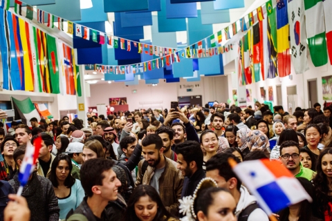 Students in the Student Union during the Festival of Cultures