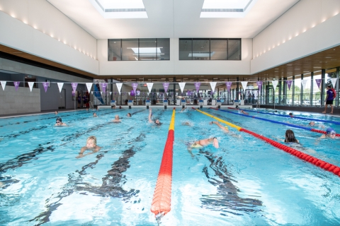 Wide shot of the swimming pool at Ravelin Sport Centre.
