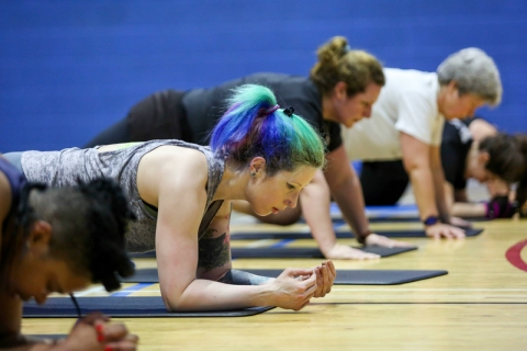 People exercising in a University of Portsmouth sports hall