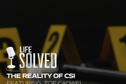 Pictures of crime scene with numbers marked and Life Solved logo with introduction title