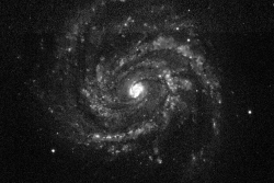 A black and white image of a galaxy