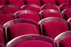 Rows of red theatre chairs