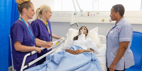Students in healthcare simulation suite