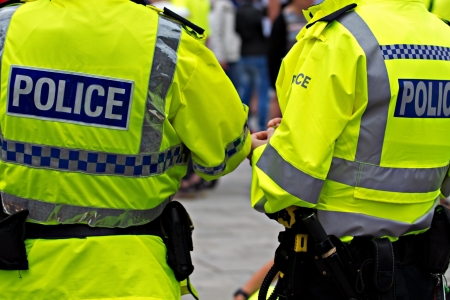 Two police officers in high visibility uniform