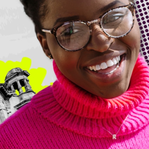 Smiling student with pink jumper
