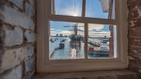 View of the Historic Dockyard through a heritage window